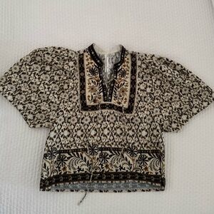 Anthropologie Black and Cream Floral Top